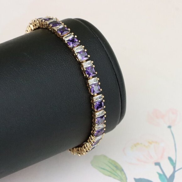 "Elegant Rose Gold Bracelet with Purple and Clear Gemstones, XPBL1008 - Picture 1 of 12
